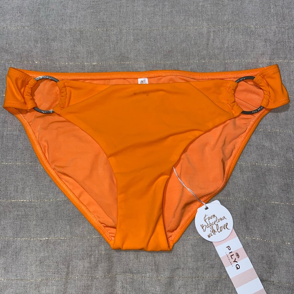 Pilyq Orange bikini bottom with silver hardware. Medium